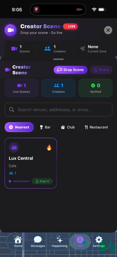 Creator scene with a café ready to drop in