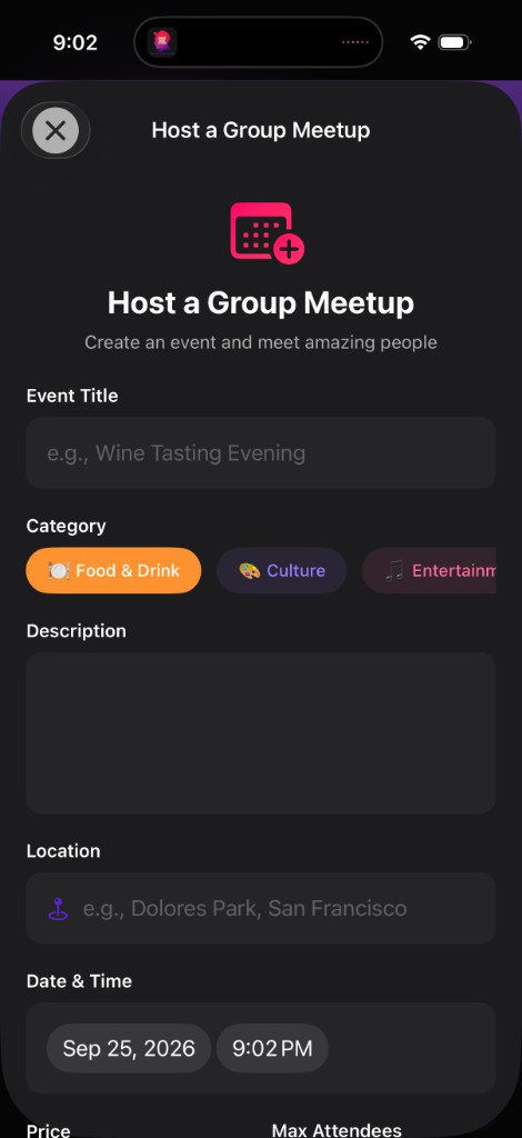 Host a group meetup form