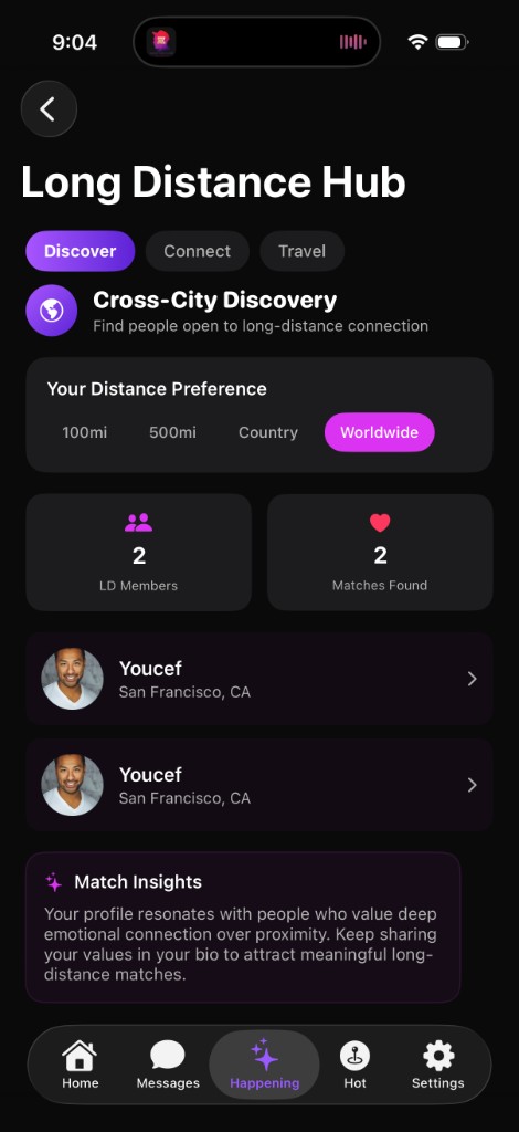 Cross-city discovery in the long distance hub
