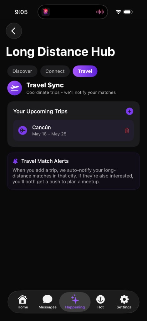 Upcoming trip in travel sync