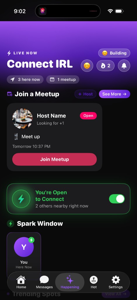 Open to connect with a spark window